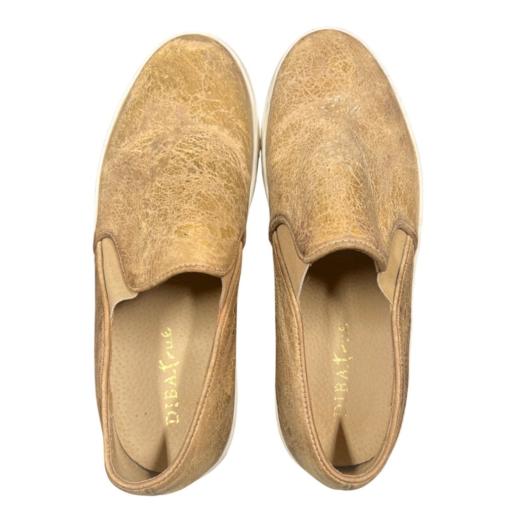 Diba True Women's Tan Distressed Leather Slip On Sneakers Size 8 Low Top Shoes
